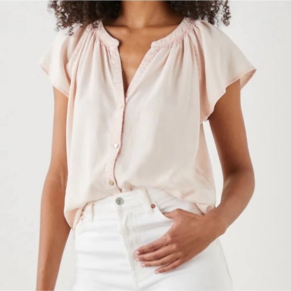 NEW Rails Alena Top Small Petal Pink Short Sleeve Blouse Lyocell Linen NWOT - Picture 1 of 10